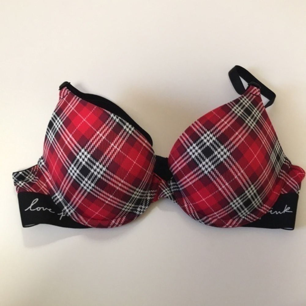 PINK Victoria’s Secret  new red/plaid push up bras 32B